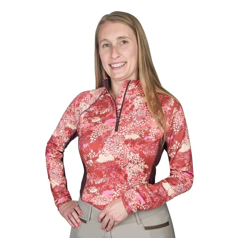 Ovation Ladies 1/4 Zip LS Print Sunshirt White Mosaic Floral / Small