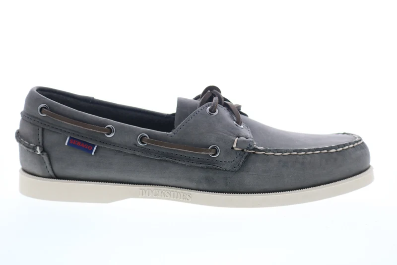 Sebago Docksides Portland Crazy Horse Mens Gray Narrow Loafers Boat Shoes 9