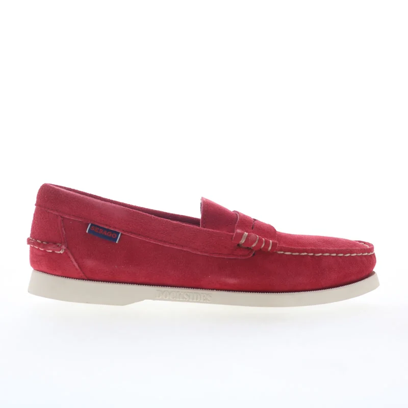 Sebago Dan Boat Roughout Womens Red Loafers & Slip Ons Penny Shoes 11