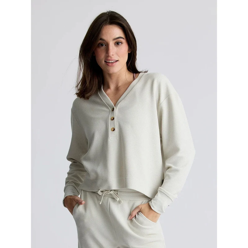 Women's Waffle Long Sleeve Henley Birch / XL