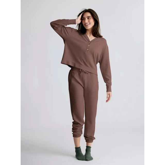 Women's Waffle Long Sleeve Henley Fig / S
