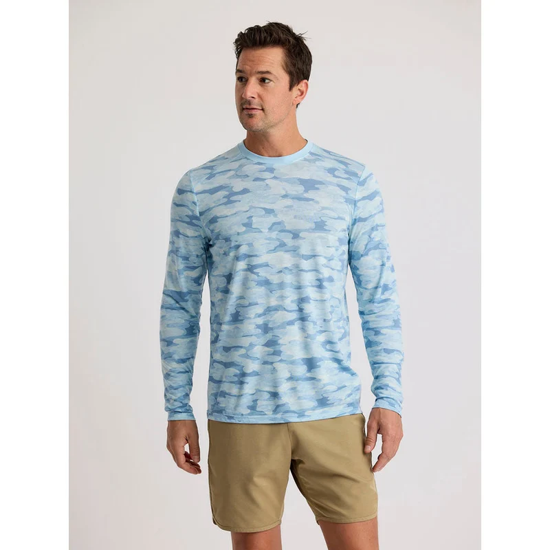 Mens Bamboo Lightweight Long Sleeve Seasmoke Camo - Surf Blue / M