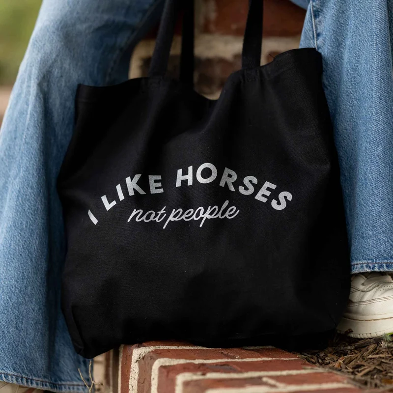 Dapplebay I Like Horses not people Tote Black / 20"W x 15"H x 5"D