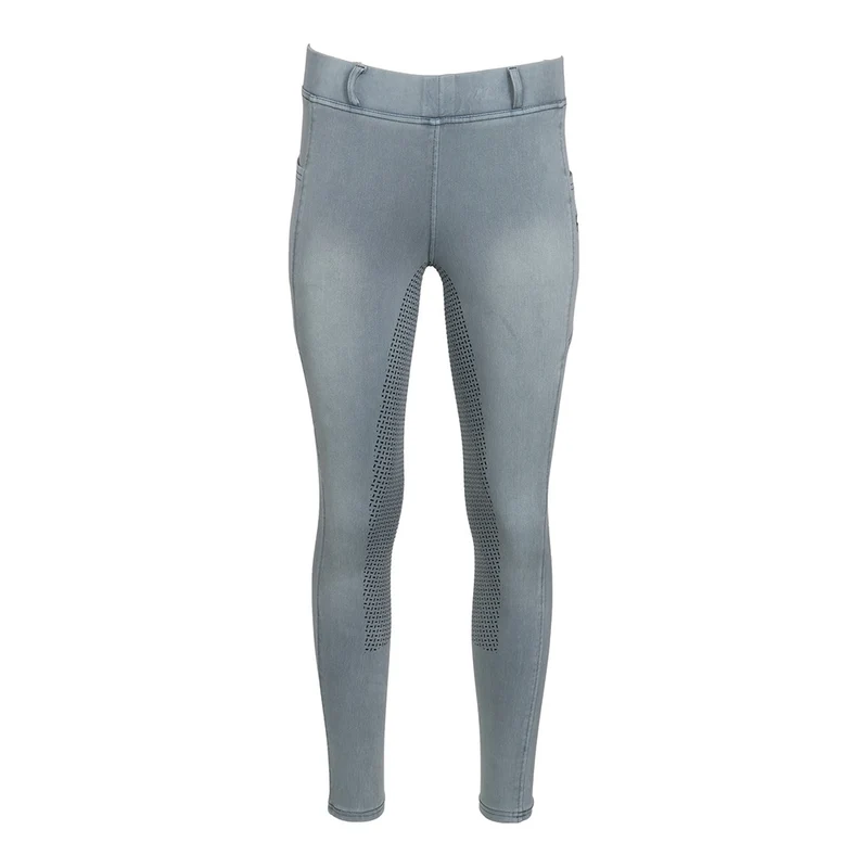 Equine Couture Ladies Denim FS Tights with Phone Pocket Light Gray / X-Large