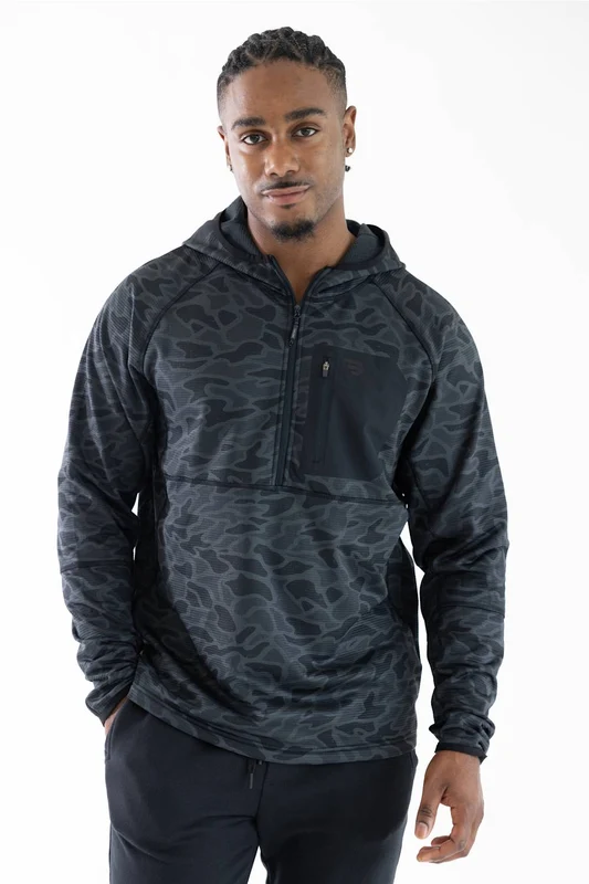 Burlebo Blaze Tech Quarter Zip for Men in Black Camo S / Black Camo