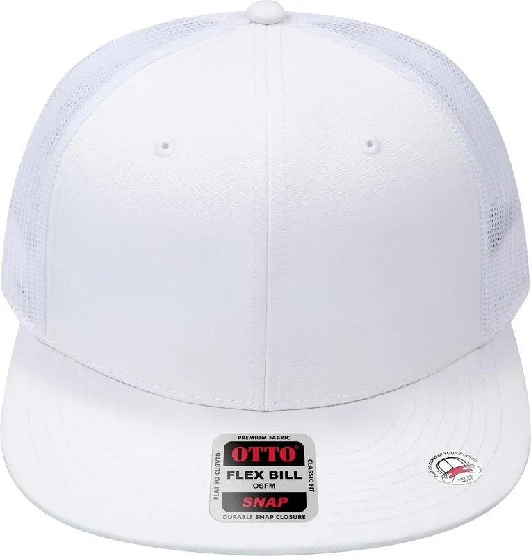 OTTO 141-1070 "OTTO Snap" 6 Panel Pro Style Mesh Back Trucker Snapback Cap - White White / 6 1/2" - 7 5/8"