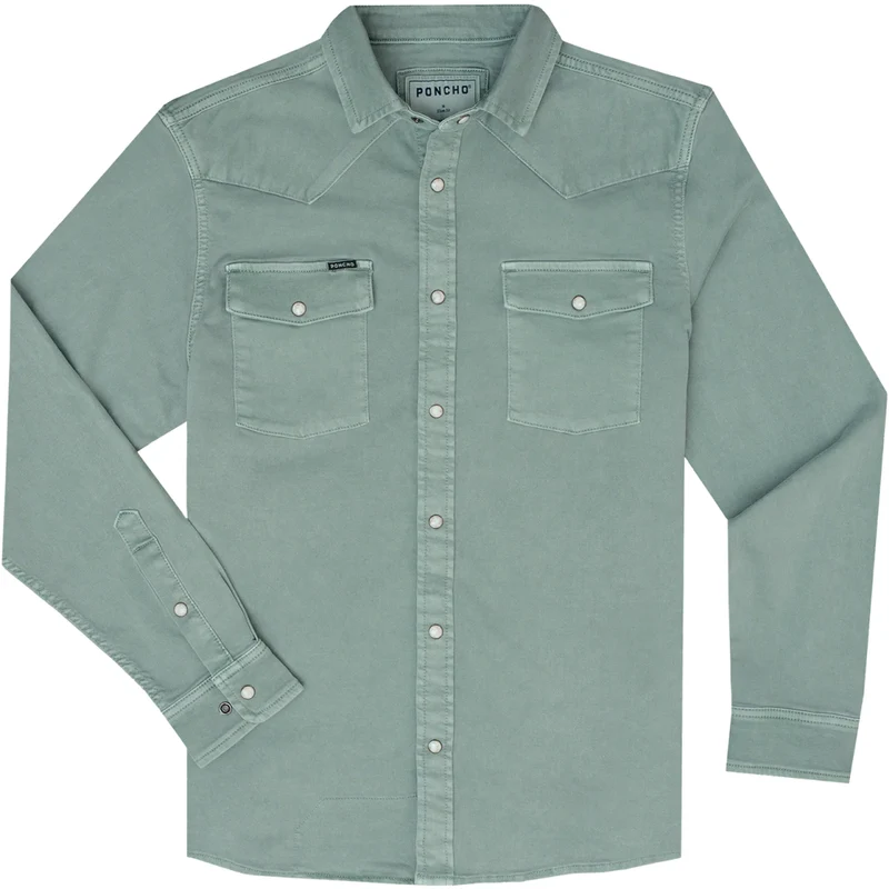 Poncho Men's "The Ventura" Western Denim Long Sleeve Shirt - Regular Fit SAGE / XLRG