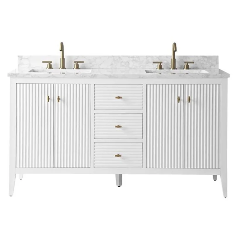 Vanity Art 60-in W x 22-in D x 38-in H Double Sink Bathroom Vanity w/ Engineered Marble Top - Linear White