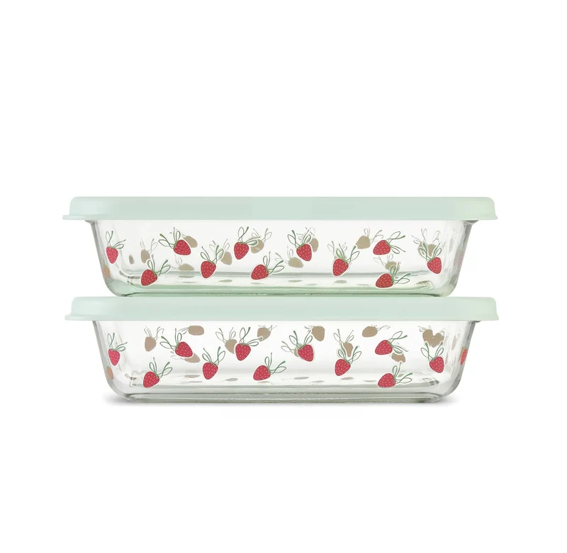 Everyday 4.5c Glass Food Storage Containers - Green Strawberries Open Box