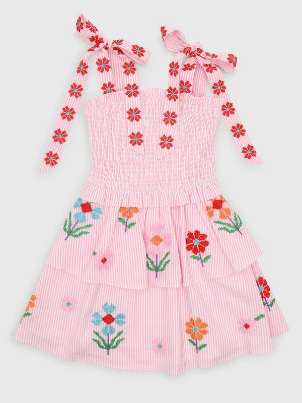 J. Marie Girls' The Piper Tie Strap Dress S (7/8) / PINK