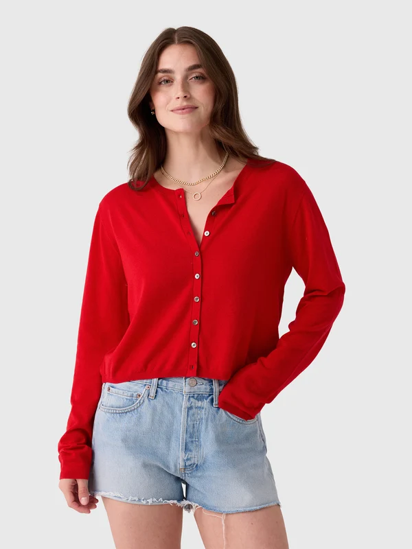 Leset Women's James Crew Cardigan L / LIPSTICK