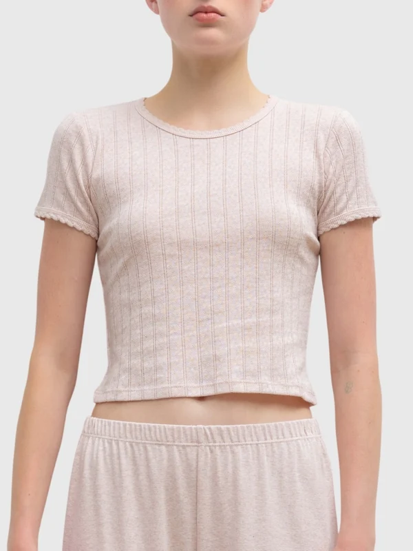 Leset Women's Pointelle Baby Tee XS / PETAL MELANGE