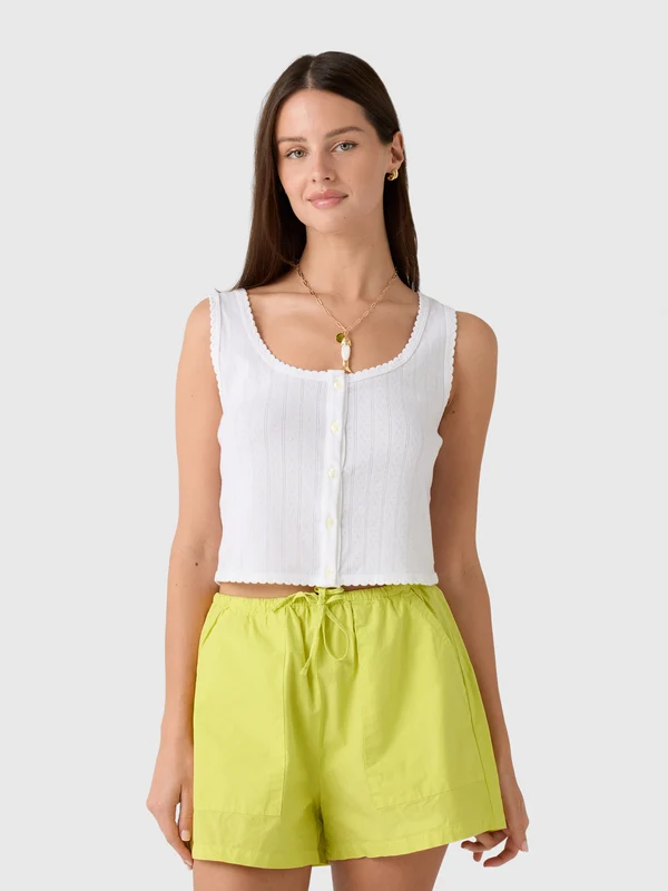 Leset Women's Pointelle Button Down Tank S / WHITE