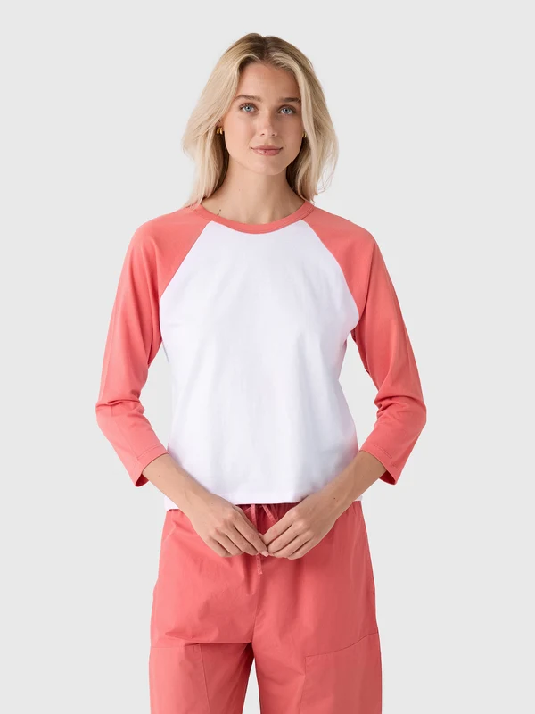Leset Women's The Margo Long Sleeve Baseball Tee S / WHITE/CARNATION