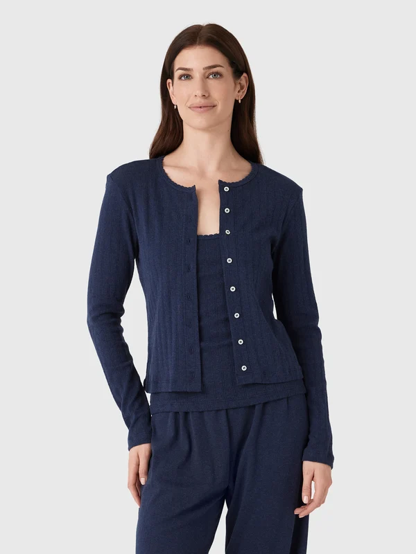 Leset Women's Pointelle Classic Cardigan II M / MIDNIGHT MELANGE