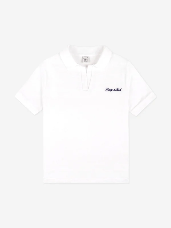 Sporty & Rich Kids Signature Logo Terry Polo Shirt in White White / 12 - 14 Yrs