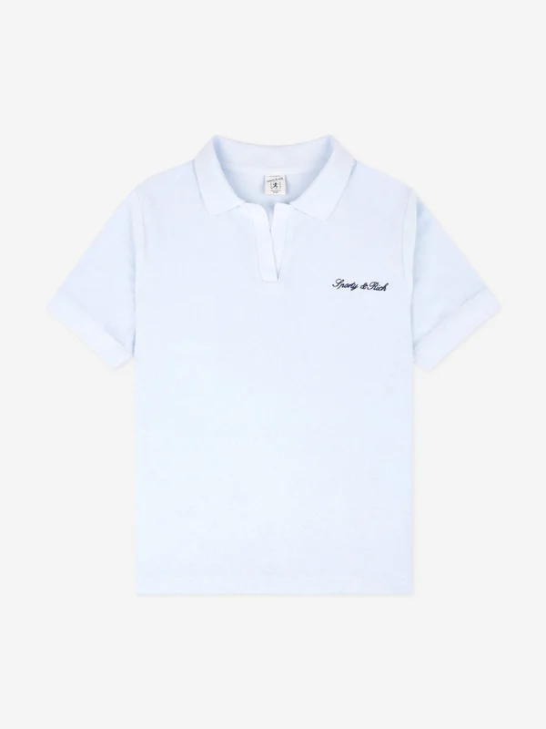 Sporty & Rich Kids Signature Logo Terry Polo Shirt in Blue Blue / 12 - 14 Yrs