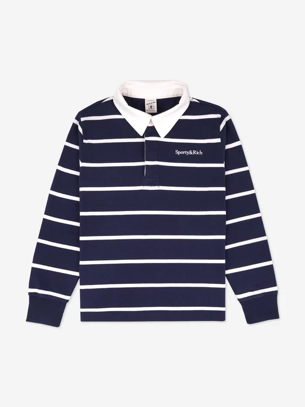 Sporty & Rich Kids Serif Logo Rugby Polo in Navy Navy / 12 - 14 Yrs