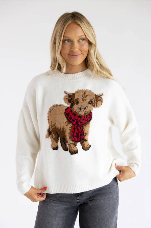 Simply Southern Cow Sweater for Women in Cream L / Cream