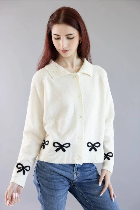 Simply Southern Bow Cardigan for Women in White XXL / White/Black Bow