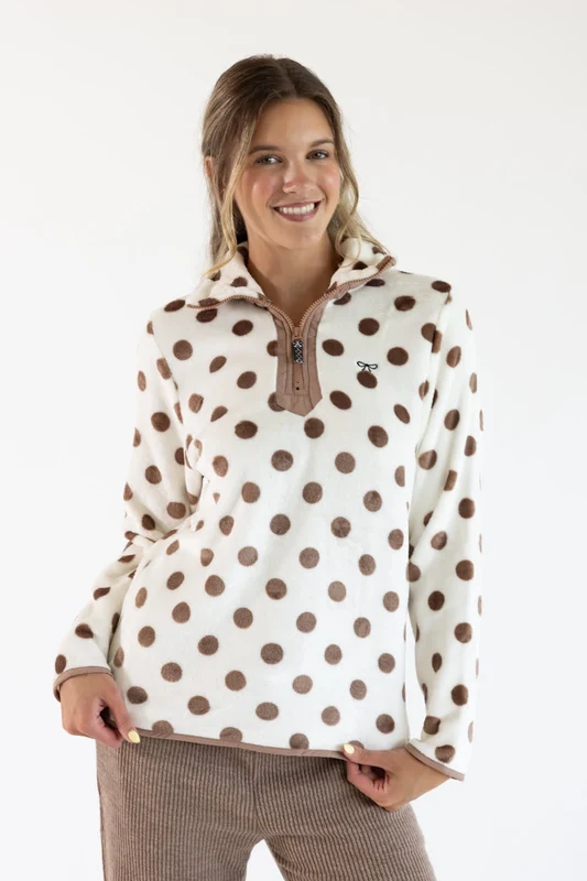 Simply Southern Dotted Quarter Zip Pullover for Women Cream/Tan Polka Dots / XXL / Cream/Tan