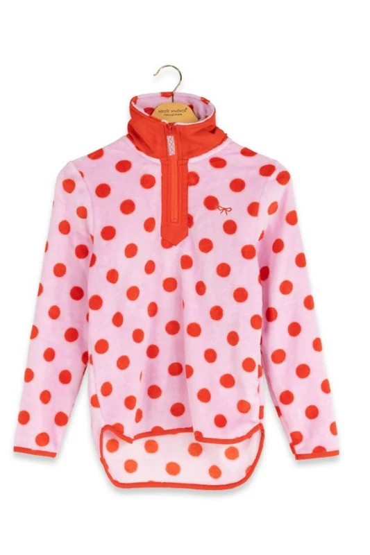 Simply Southern Youth Dotted Quarter Zip Pullover for Girls in Pink/Red Dots L / Pink/Orange Dots