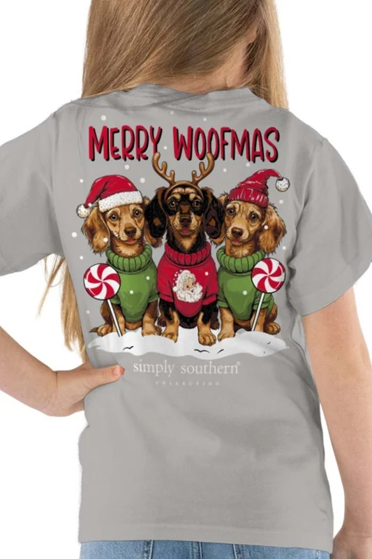 Simply Southern Youth Woofmas T-Shirt for Girls in Lunar Grey S / Lunar Grey