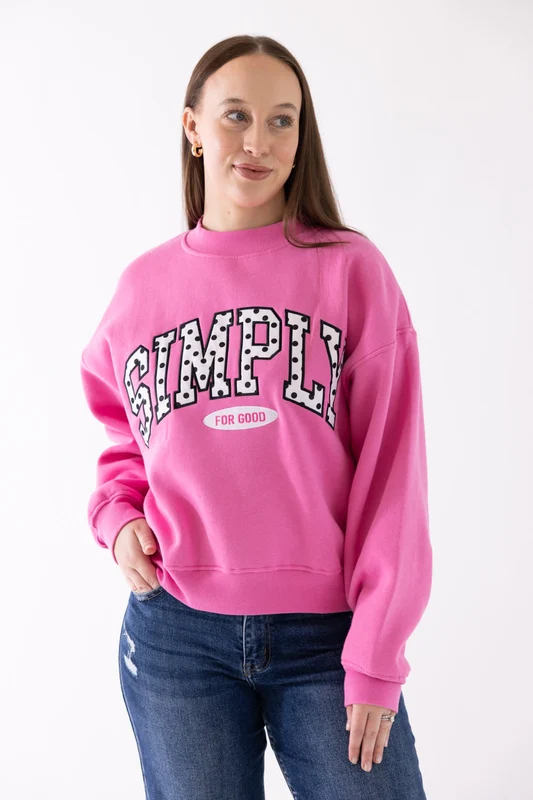 Simply Southern Simply For Good Pullover for Women in Pink XL/XXL / Pink/Blk & Wht Dot