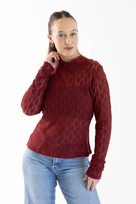 Simply Southern Lace Mock Neck Top for Women Cream / M / Cream