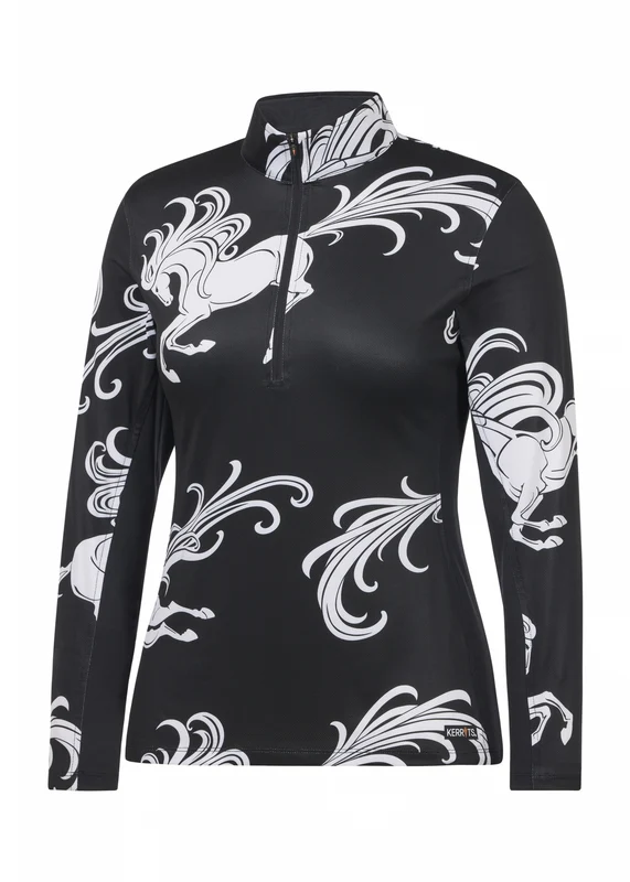 Kerrits In The Zone Coolcore Long Sleeve Shirt Black Horse Whimsy / X-Small