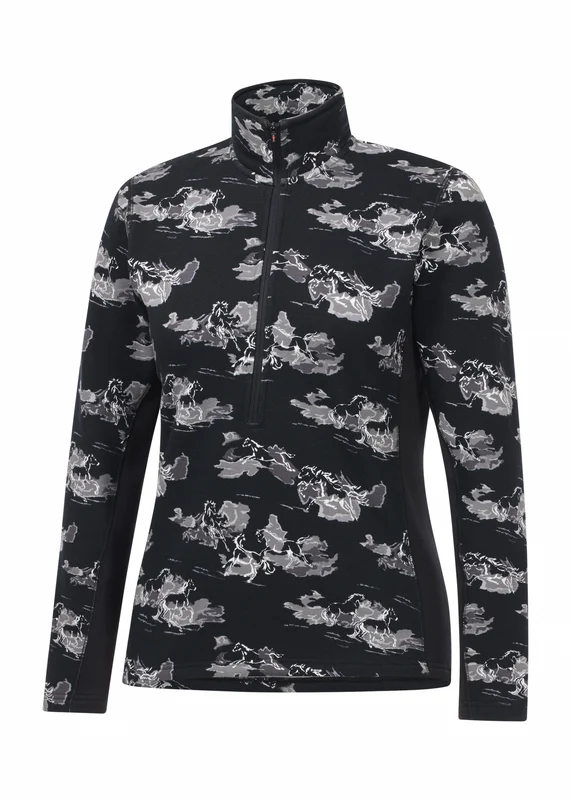 Kerrits Soft Haven Plush Fleece Half Zip Top Black Stormy Horse / Large