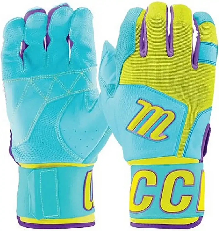 Marucci Blacksmith V2 Baseball Adult Batting Gloves - Mint Yellow Blue-Light / Adult M