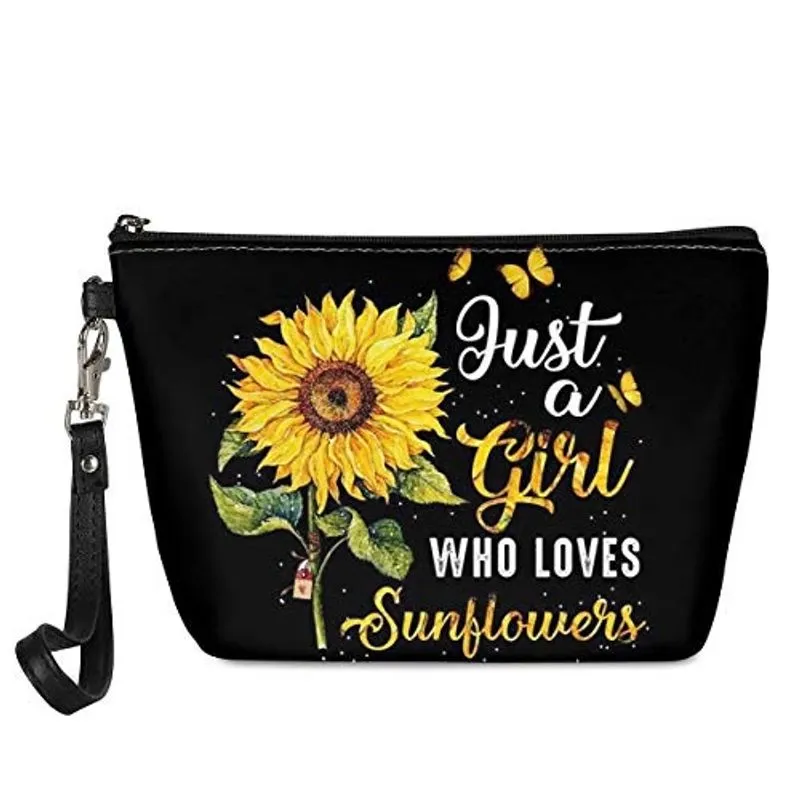 Xhuibop Presentes de girassol para mulheres Saco cosmético Bolsas de borboleta pequenas para meninas Bolsa de maquiagem para bolsa Bolsa cosmética para adolescentes Bolsa de maquiagem de couro Kids Zí