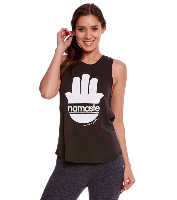 Spiritual Gangster Namaste Stripes Workout Muscle Tank Vintage Black / S