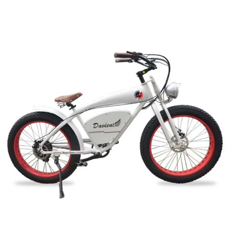Demon Davient White w Blue Rims 26 In. Cruiser E-bike
