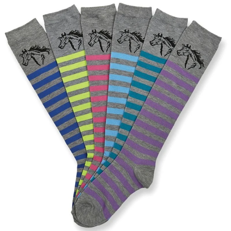 Horse Head Tall Boot Socks 6 Pack Assorted Colors / Ladies 9-11