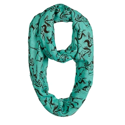 Textured Linear Horses Infinity Scarf - Ladies Turquoise Brown