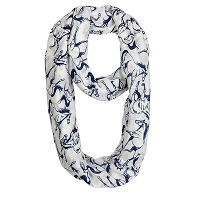 Textured Linear Horses Infinity Scarf - Ladies Ivory Navy