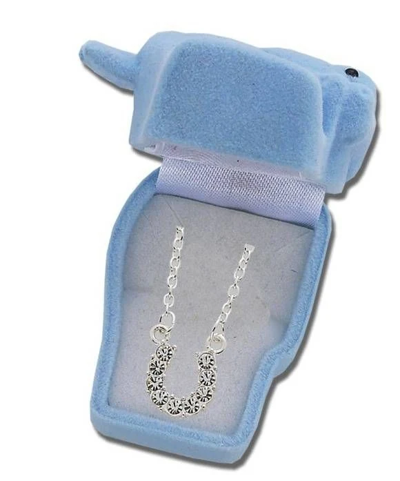 Horseshoe Necklace with Crystals Aqua / 16"