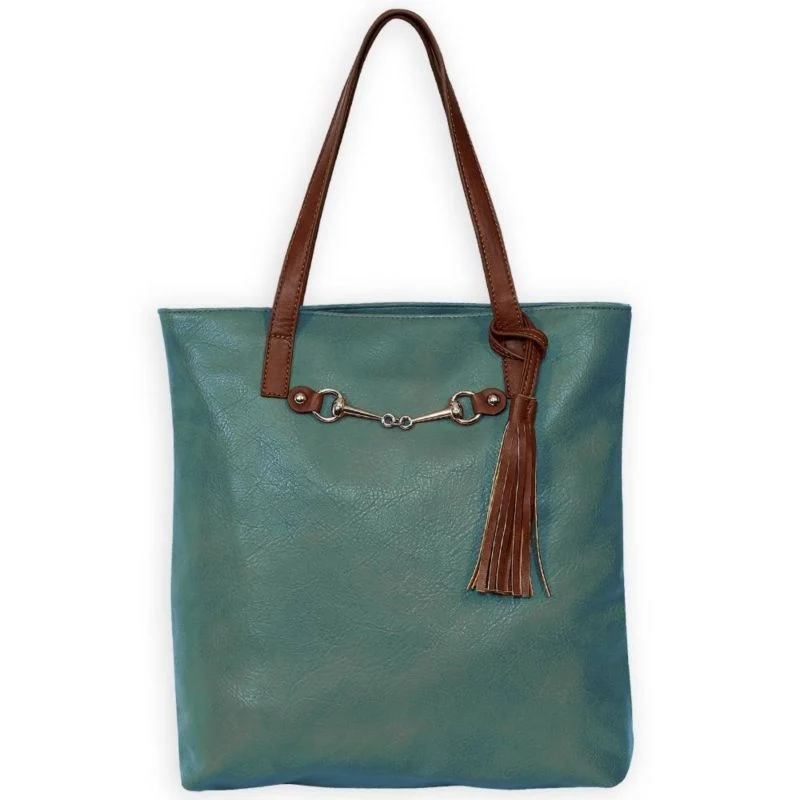 Snaffle Bit Tote Bag withTassel Teal Teal / 15"W x 14"H x 5"D