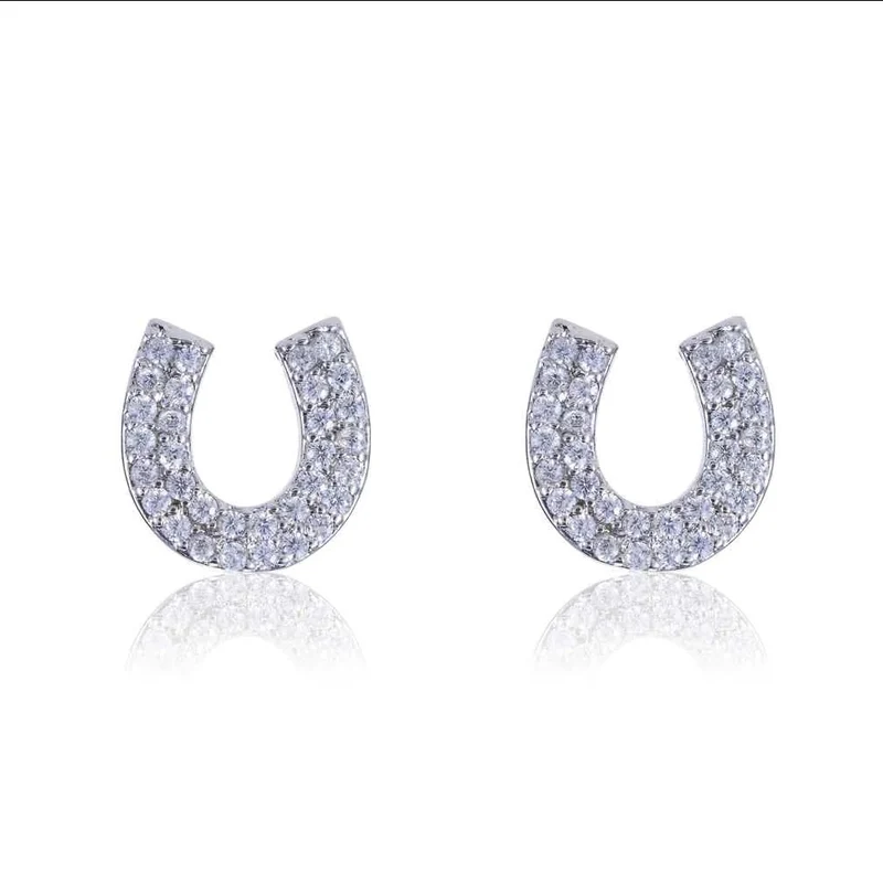 AWST Int'l Rhodium & CZ Horseshoe Earrings STD / 5/8"