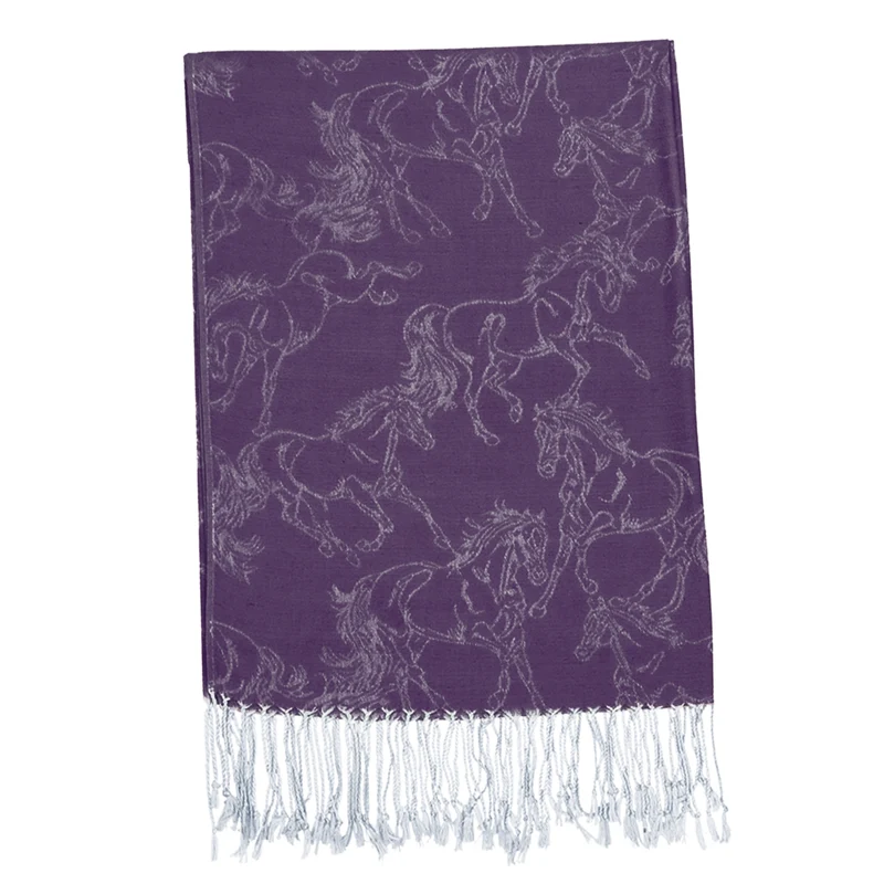 "Lila" Linear Horse Pashmina Scarf Purple