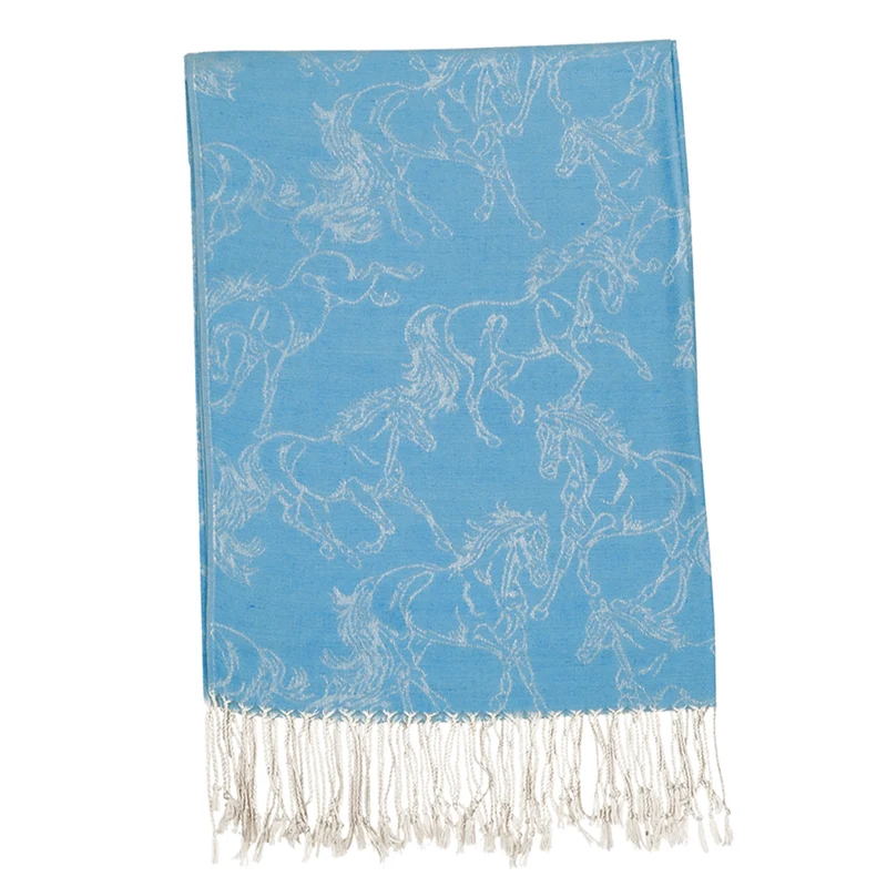 "Lila" Linear Horse Pashmina Scarf Turquoise