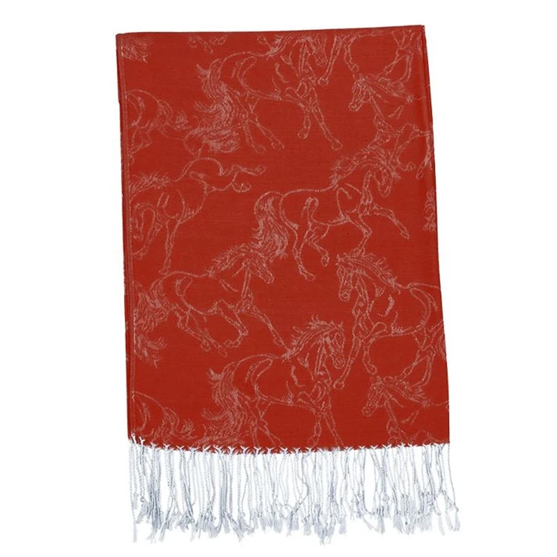 "Lila" Linear Horse Pashmina Scarf Red
