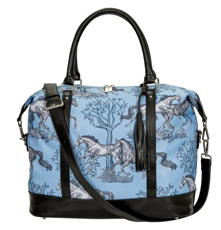 Lila Blue Toile Pattern Travel Bag with Tassel Blue Toile / 21"W x 14"H x 7.5D