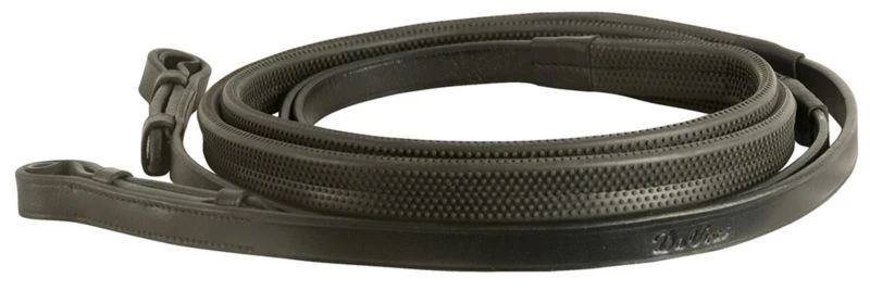 DaVinci Flat Rubber Reins/Hook Black / 1/2" x 48"
