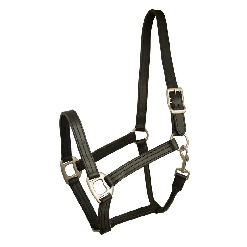 Gatsby Triple Stitched Leather Halter Black / Cob