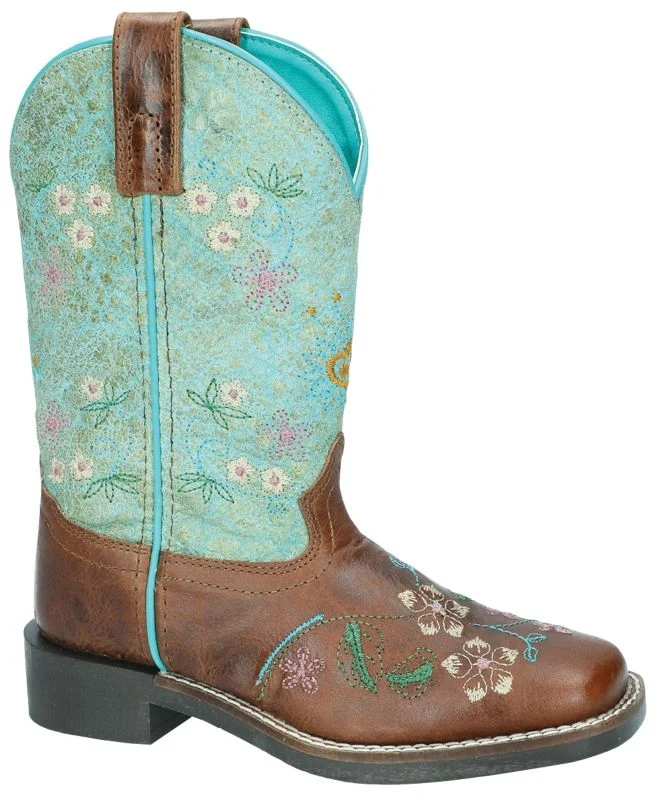 Smoky Mountain Youth Wildflower Boots Brown Waxed Distress/Turquoise / 6.5