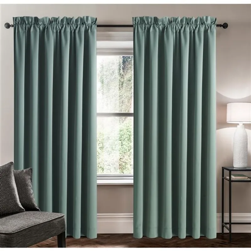 Swift Home 95-in Grey Blue Polyester Room Darkening Interlined Single Curtain Panel