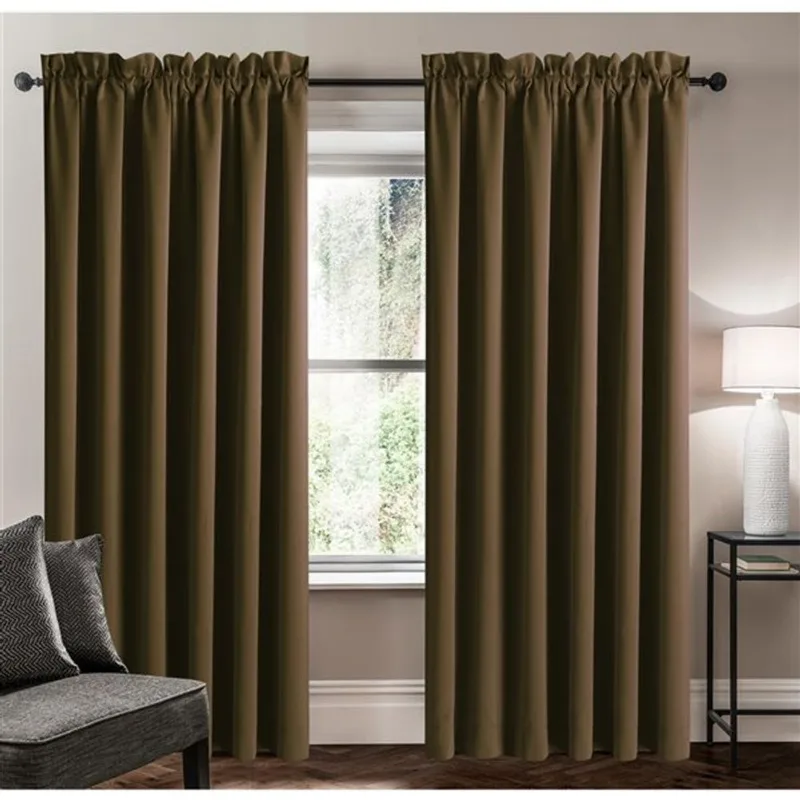Swift Home 95-in Chocolate Brown Polyester Room Darkening Interlined Single Curtain Panel